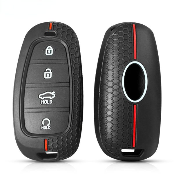 Silicone Key Fob Cover with 4 Buttons for Hyundai Models Including Tucson, Solaris, Sonata, Hybrid, NEXO, NX4, And Santafe DN8 from The Years 2020 to 2022