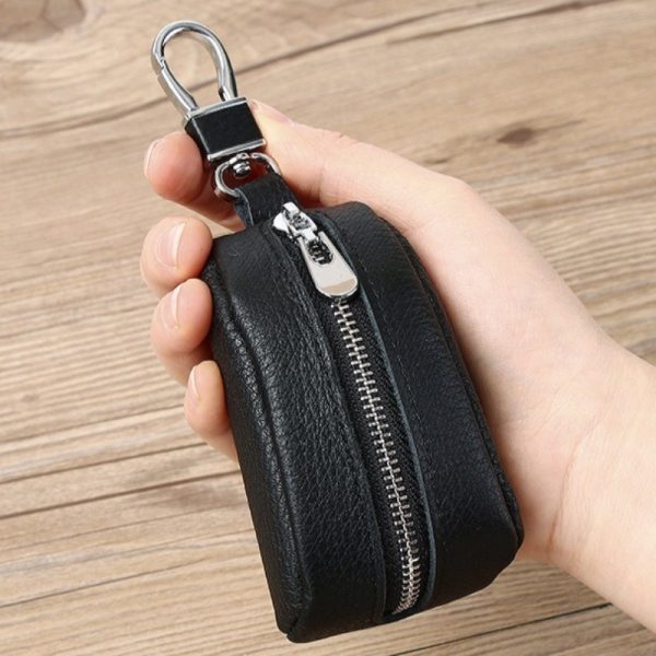 Unisex Genuine Leather Key Pouch, Luxurious Soft Top-Grain Cowhide Key Organizer, Multi-Functional Waist-Clip Key Holder, Universal Car Key Case, Large Capacity Zippered Key Protector
