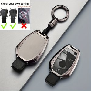 for Mercedes-Benz Premium Zinc Alloy Key Fob Cover - Stylish and Durable, Compatible with Mercedes C, E, M, S, CLS, CLK, GLK, GLC, G-Class, C200L, A180, GLA200, GLC260, GLK30, CLA Models - Includes Key Fob Accessory, Easy Button Access | Metal Finish