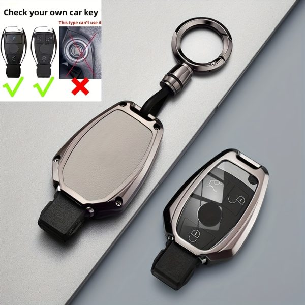 for Mercedes-Benz Premium Zinc Alloy Key Fob Cover - Stylish and Durable, Compatible with Mercedes C, E, M, S, CLS, CLK, GLK, GLC, G-Class, C200L, A180, GLA200, GLC260, GLK30, CLA Models - Includes Key Fob Accessory, Easy Button Access | Metal Finish